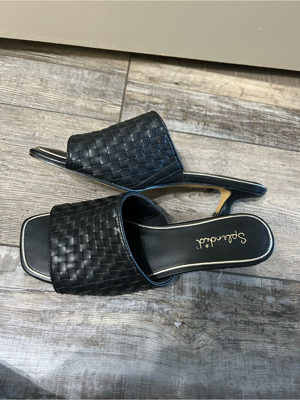 Splendid  Hampton Black Woven Slide Mules kitten heel Sandal